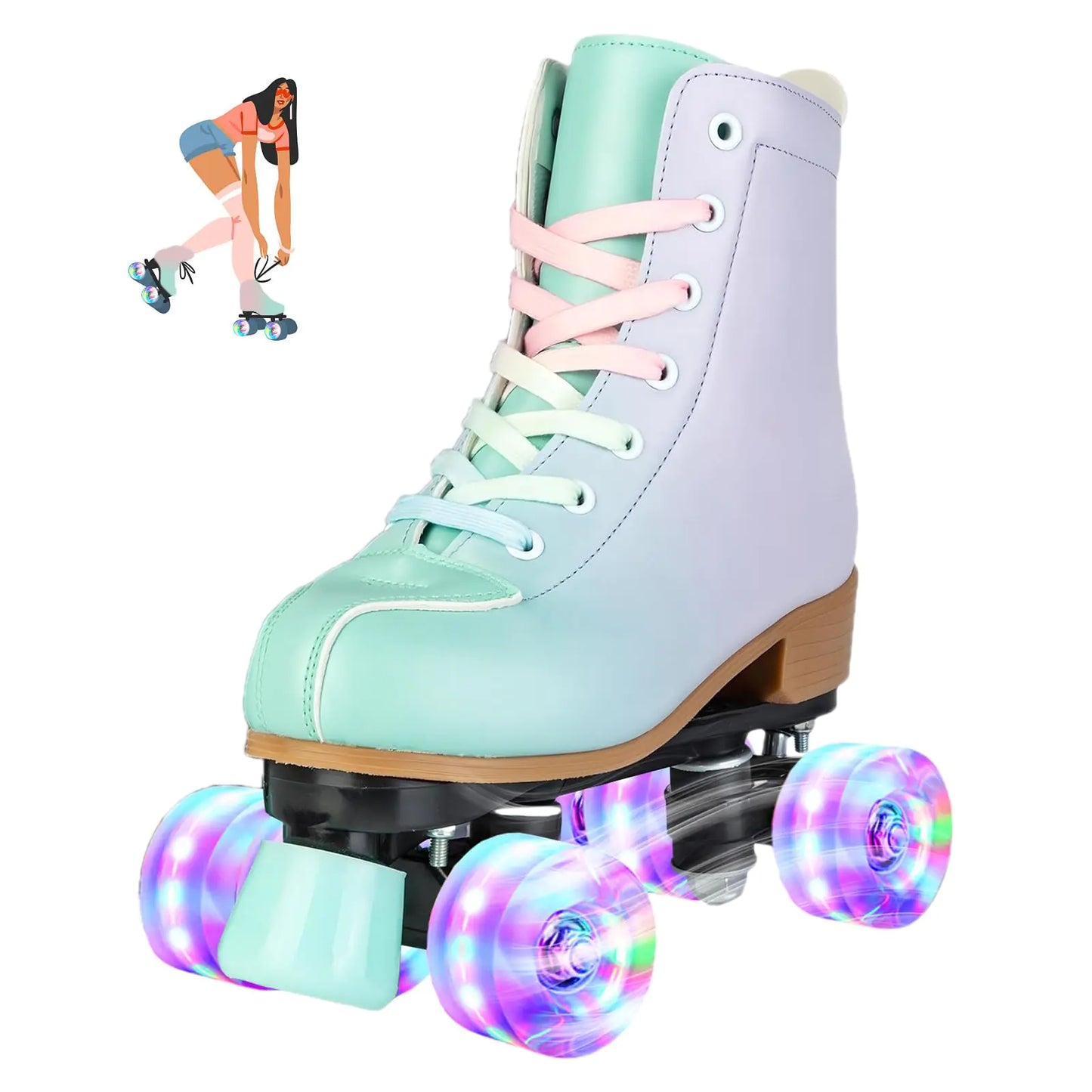 jessie Roller Skates PU Leather Flash Kids Roller Skates Adjustable Four-Wheel Beginner - - skates