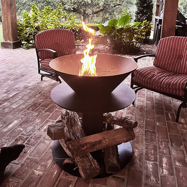 Outdoor Iron Pedestal Fire Bowl and Log Holder - - Sale