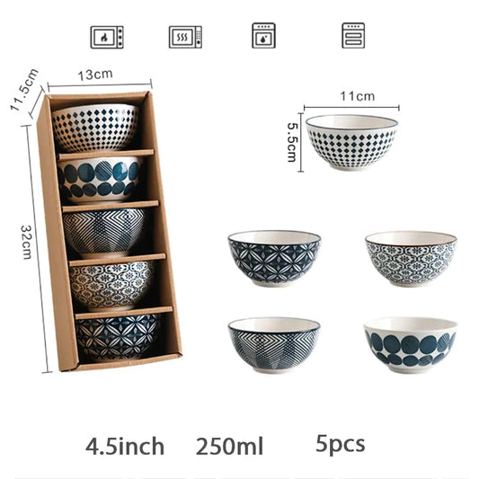 Creative Hefeng Ceramic Tableware Gift Box - 4.5inch bowl set 5pcs Blue - bowl set