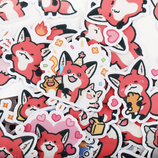 38pcs Little Fox Cartoon Stickers - DIY Photo Album Waterproof Decoration - -
