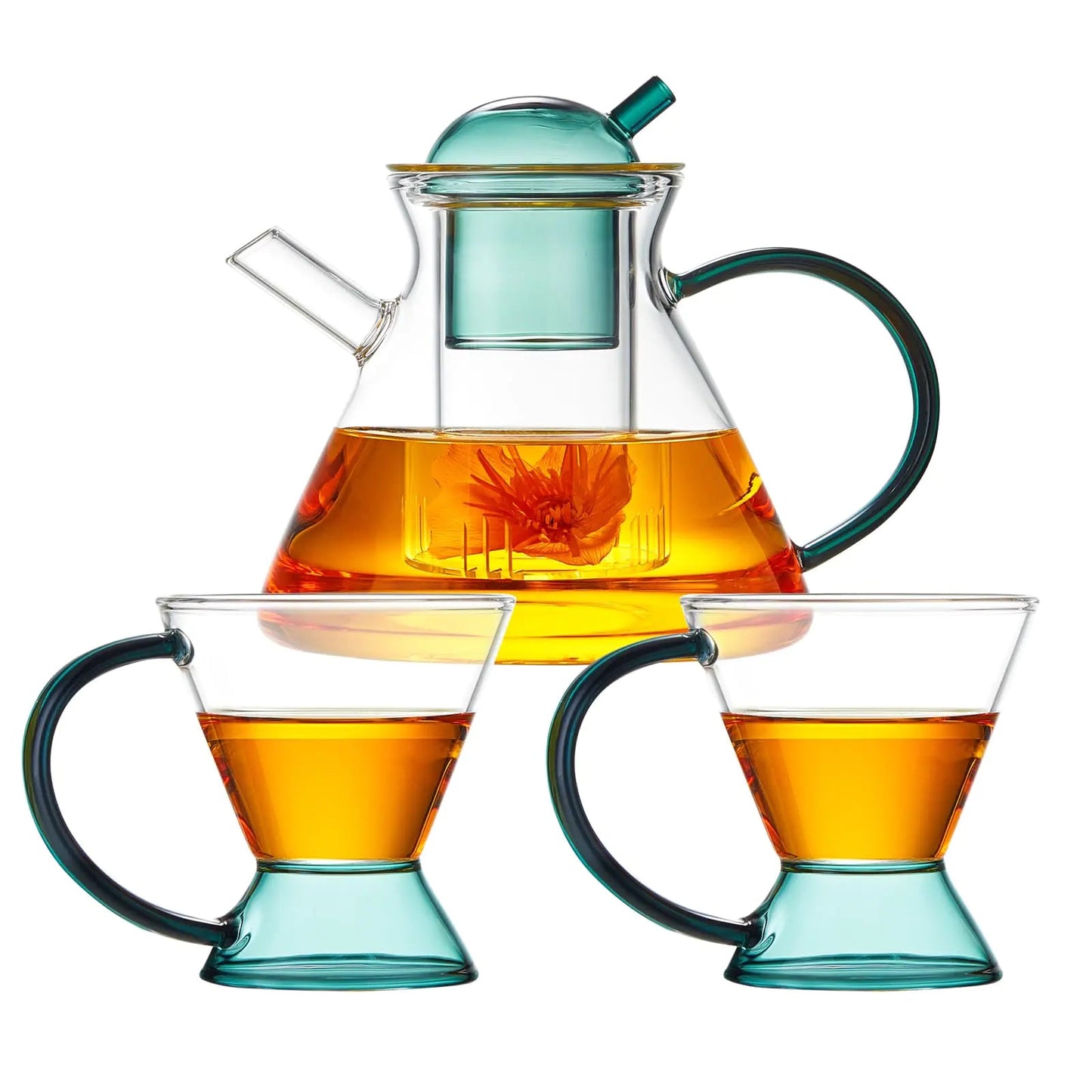 Green Borosilicate Hydrochloric Glass Teapot Set with 2 Glasses and Glass Filter - Kia Day Design