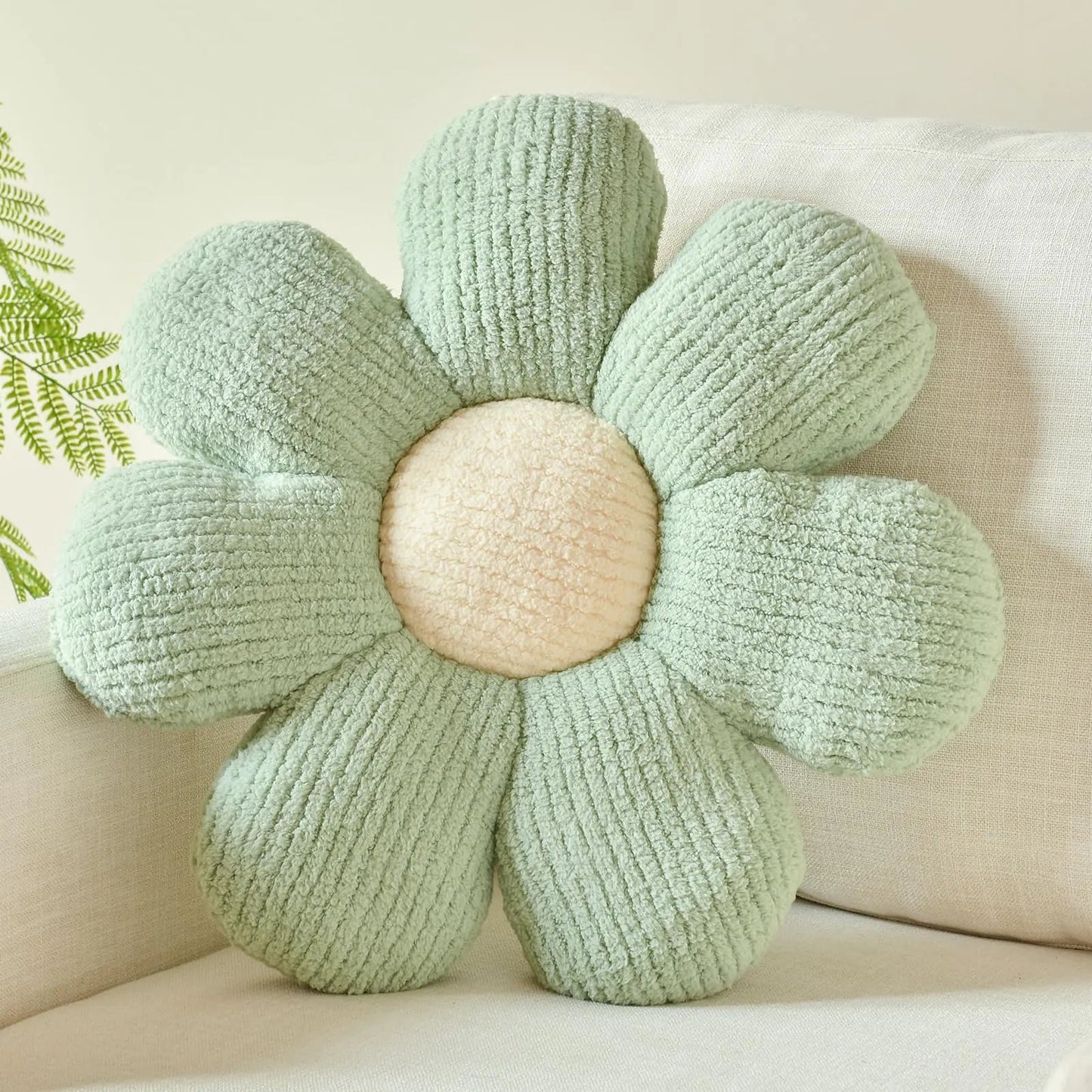 Green Daisy Flower Shaped Throw Pillow - Kia Day Design