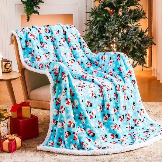 Ramees Christmas Throw Blanket Christmas Decorations Blankets and Throws Fuzzy Cozy Soft Warm Fleece Sherpa Winter Holiday Blanket for Bed Couch Sofa Reindeer Snowflakes Kia Day Design