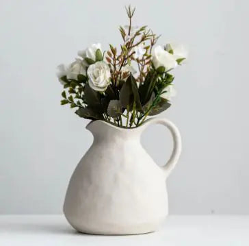 White Ceramic Pitcher Vase - - flower vase