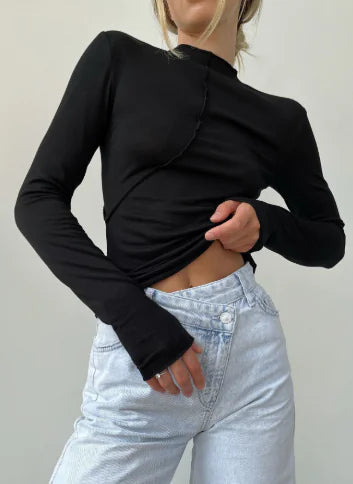 Slim Fit Long Sleeve Top - - shirt