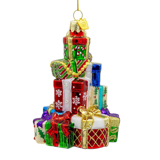 Bellissimo Glass Stacked Presents Ornament - - Christmas >> Ornaments >> Glass