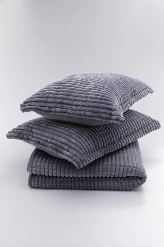 Merinos Modern Line 3 Piece Double Blanket Set Dark Gray Kia Day Design