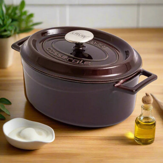 LAVA Enameled Cast Iron Oval Dutch Oven With Lid, 4 Quart, Dishwasher Safe Kia Day Design