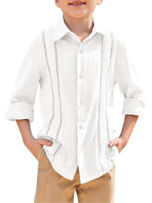 Boys White Button Down Long Sleeve Shirts - Kia Day Design