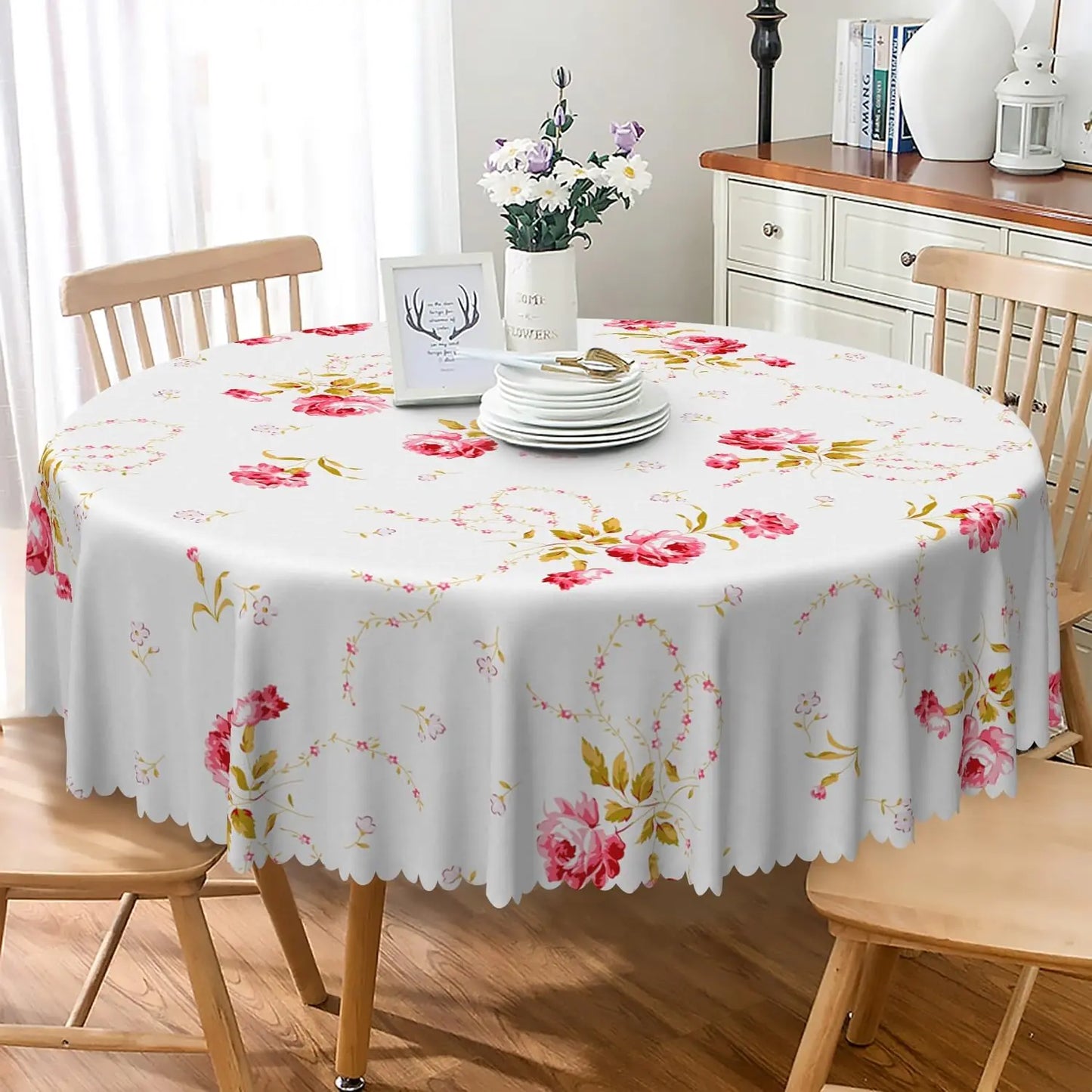 Red Rose Floral Round Tablecloth - Kia Day Design