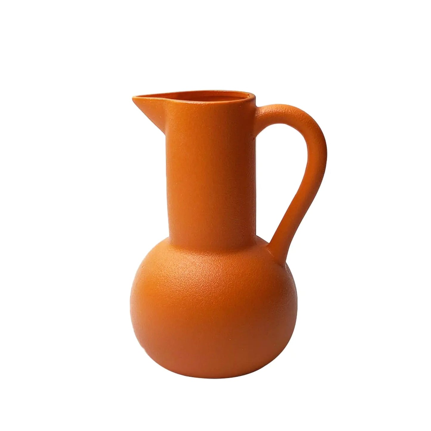 Orange Ceramic Vase with Handle - - flower vase