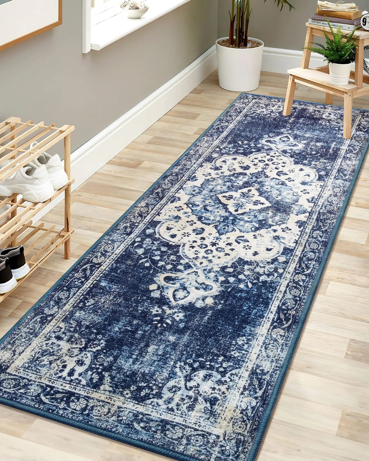 Blue Washable Runner Non Slip Lightweight Carpet - Kia Day Design