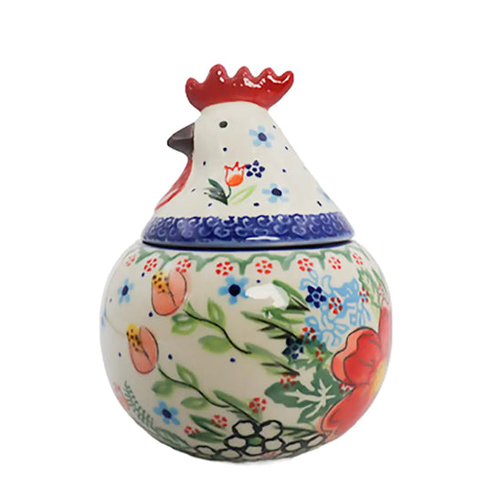 Rooster Shaped Bicuzat Vintage Flower Pattern Ceramic Sugar Bowl Salt Bowl with Lid - Kia Day Design