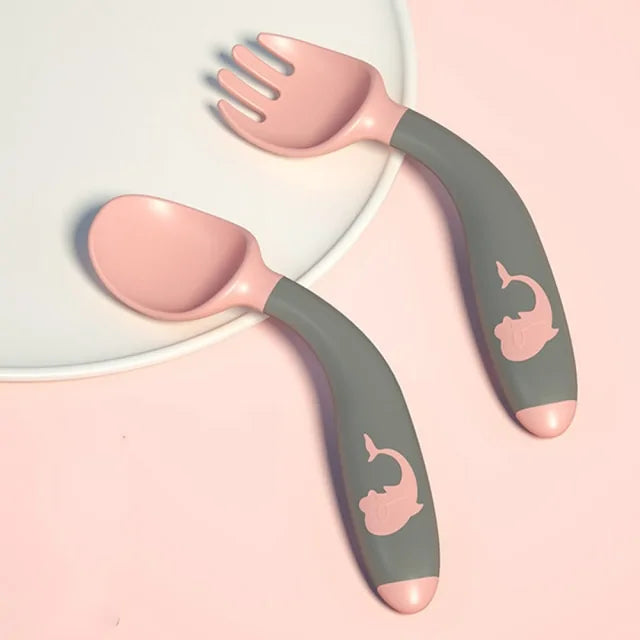 Silicone Spoon Baby Utensil Set Grey Pink