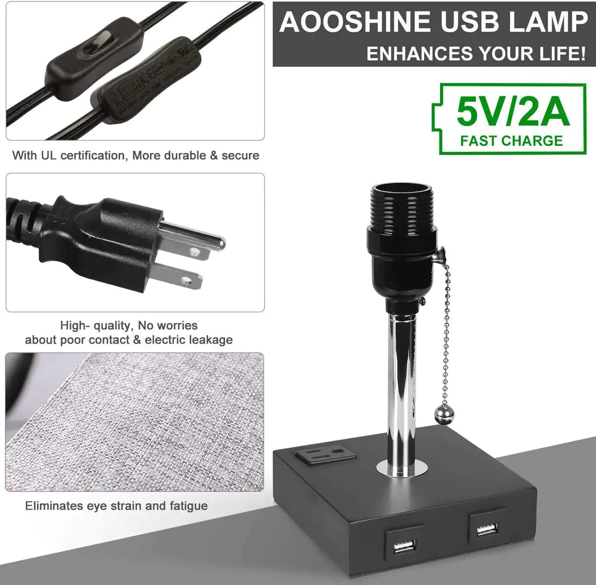 Grey USB Bedside Table Lamp - - lamp