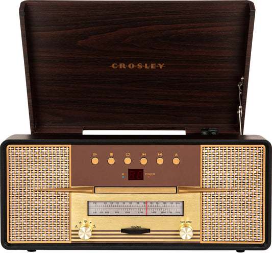 Mahogany Crosley Rhapsody 3-Speed Turntable with Bluetooth AM/FM Radio CD Player - Kia Day Design