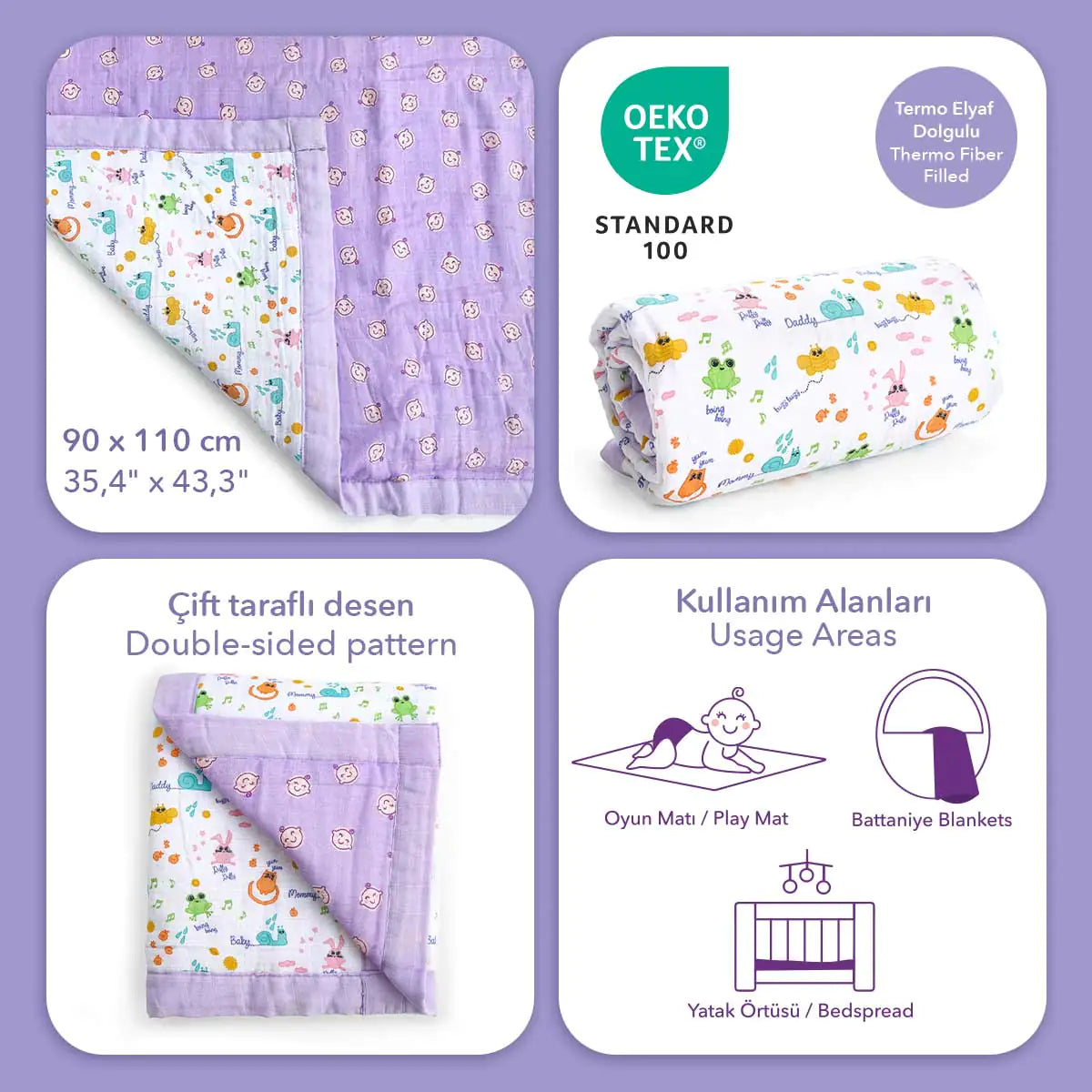 Milk&Moo Müslin Battaniye Elyaf Dolgulu Milk&Moo Friends Kia Day Design