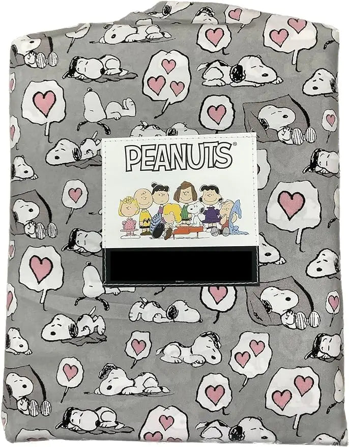 Berkshire Blanket & Home Co. Peanuts Valentines Valentines Day Gray Napping with Hearts Twin Set - - sheet set