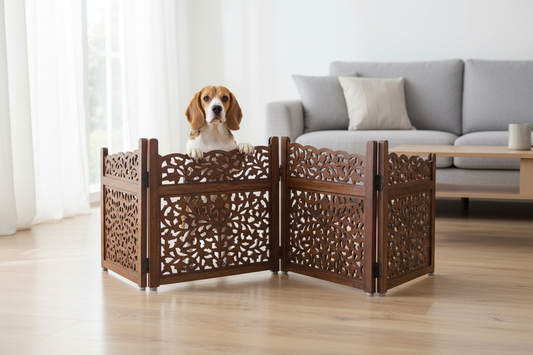 Hand Carved Mahanadi Free Standing Wooden Foldable Gate - - gate