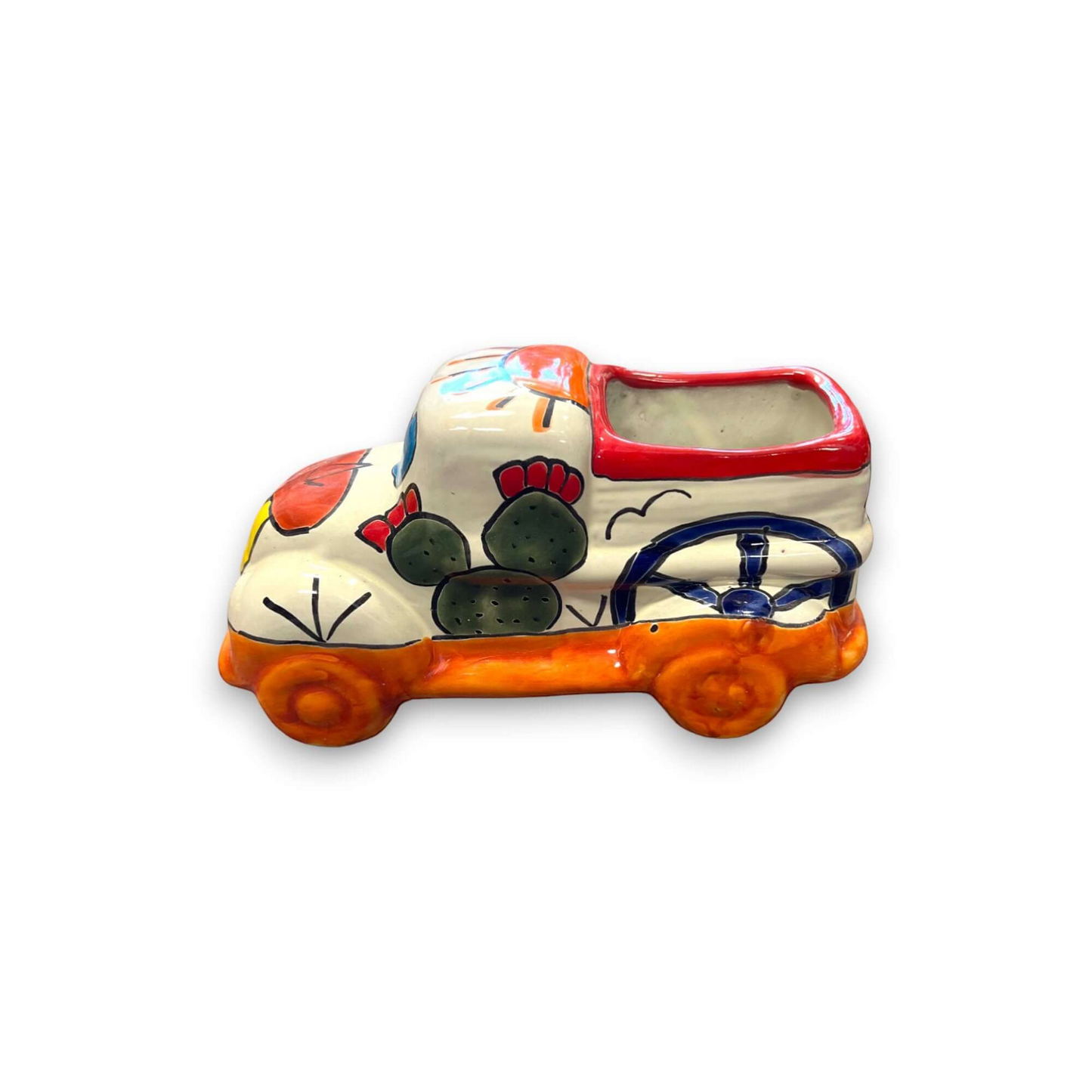 Hand-Painted Talavera Car Planter Colorful Ceramic Car Statue - - Talavera Planter