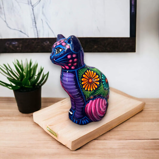 Talavera Cat Piggy Bank Hand-Painted Mexican Ceramic Coin Holder - - Guerrero Piggy Bank