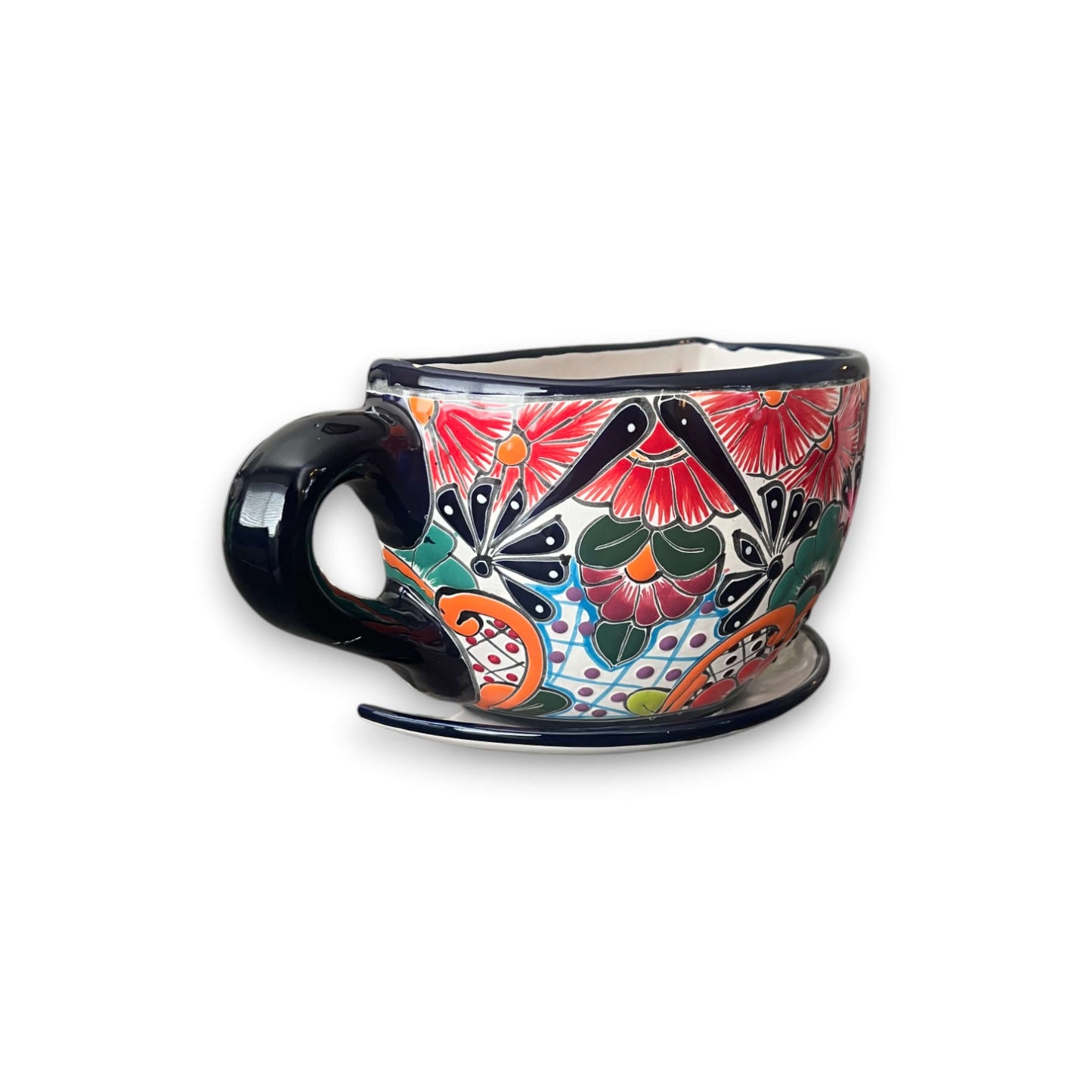 Talavera Coffee Cup Planter Hand-Painted Mexican Wall Pot - - Talavera Planter