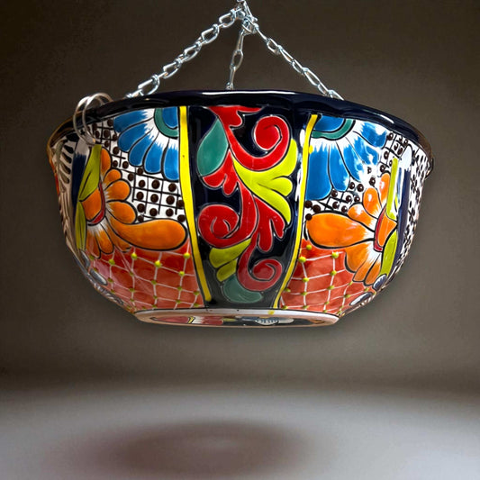 Talavera Hanging Planter Colorful Hand-Painted Mexican Flower Pot - - Talavera Flower Pot