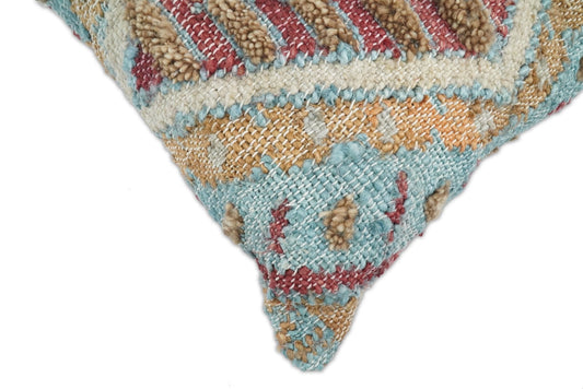 Hand Woven Jute and Wool Pillow Mustard and Blue - - pillow