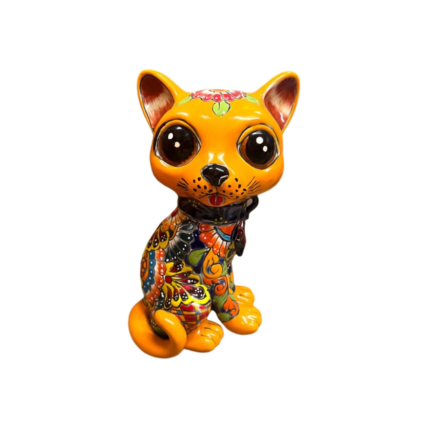 Talavera Cat Statue Hand-Painted Mexican Folk Art Figurine - - Talavera Statue