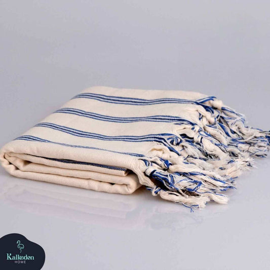 Dark Blue Striped Handwoven Turkish Towel - - Towels