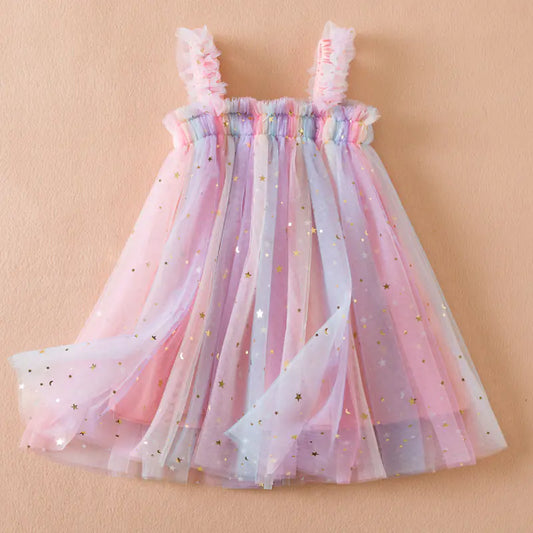 New Baby Rainbow Tulle Dress - Rainbow Powder 90cm - toddler dress