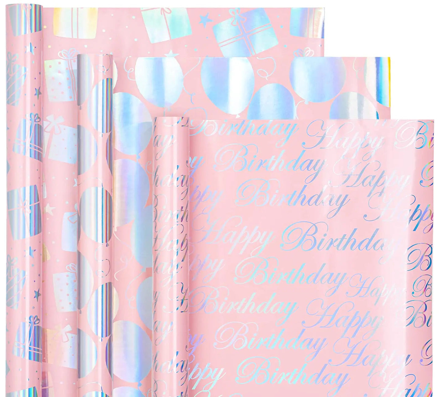 Pink and Silver Foil Wrapping Paper - 3 Rolls - - wrapping paper