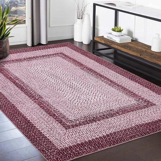 Pink Braided Print Washable Soft Non-Slip Low Pile Stain Resistant Area Rugs - Kia Day Design