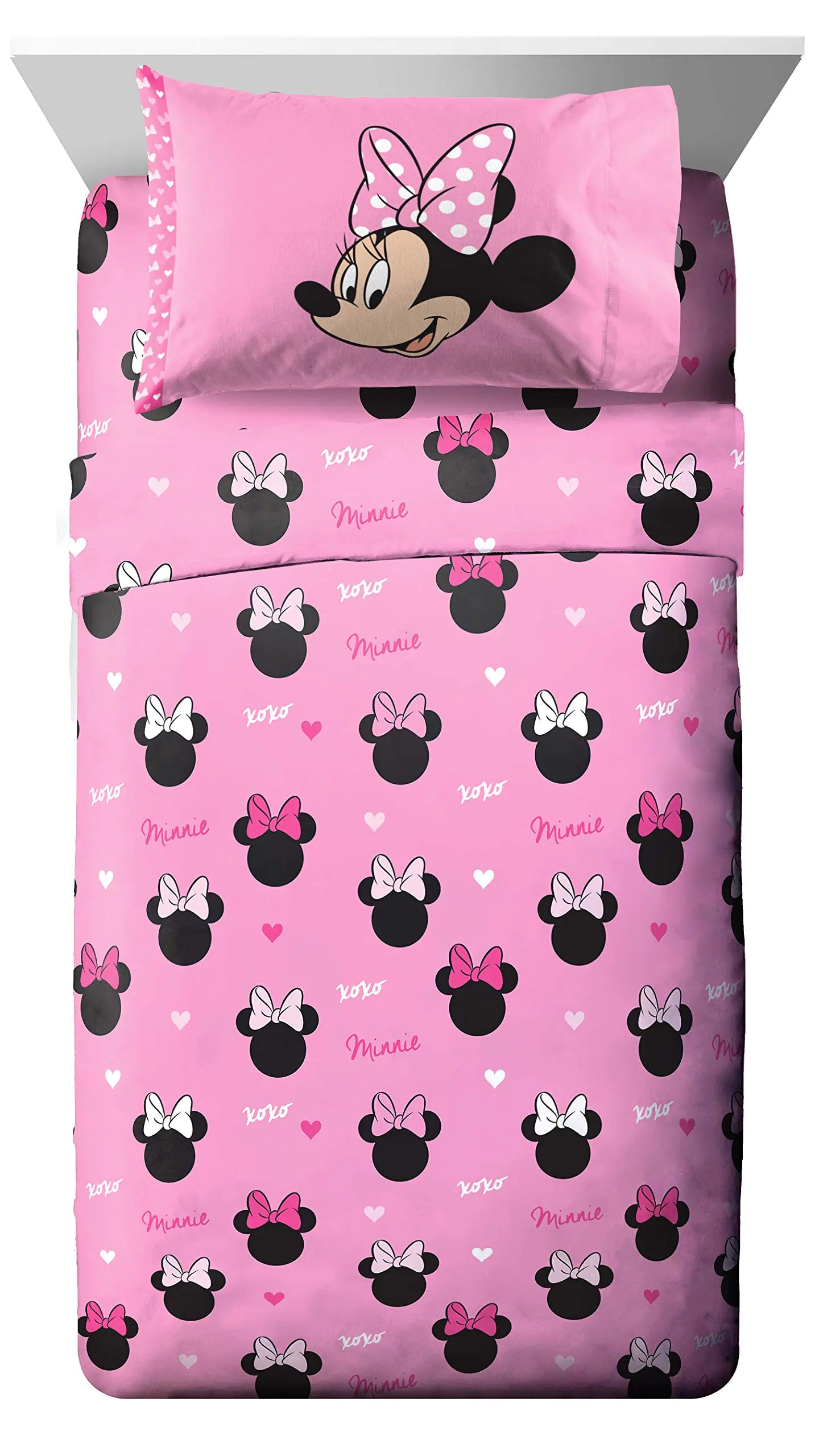 Jay Franco 3 Piece Disney Minnie Mouse Hearts N Love Twin Sheet Set - - sheet set