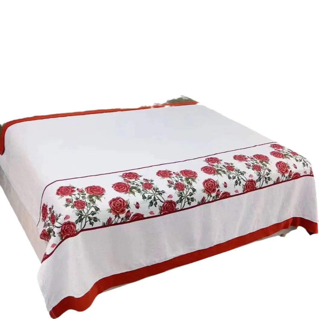 Cotton Floral Rose Bed Cover with Jacquard Design - - blanket