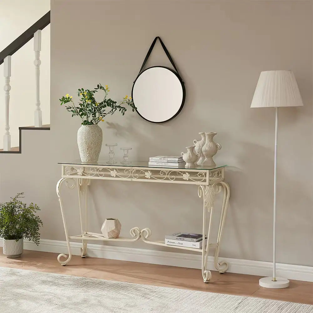 Tempered Glass Console Table with Storage Shelves - Kia Day Design