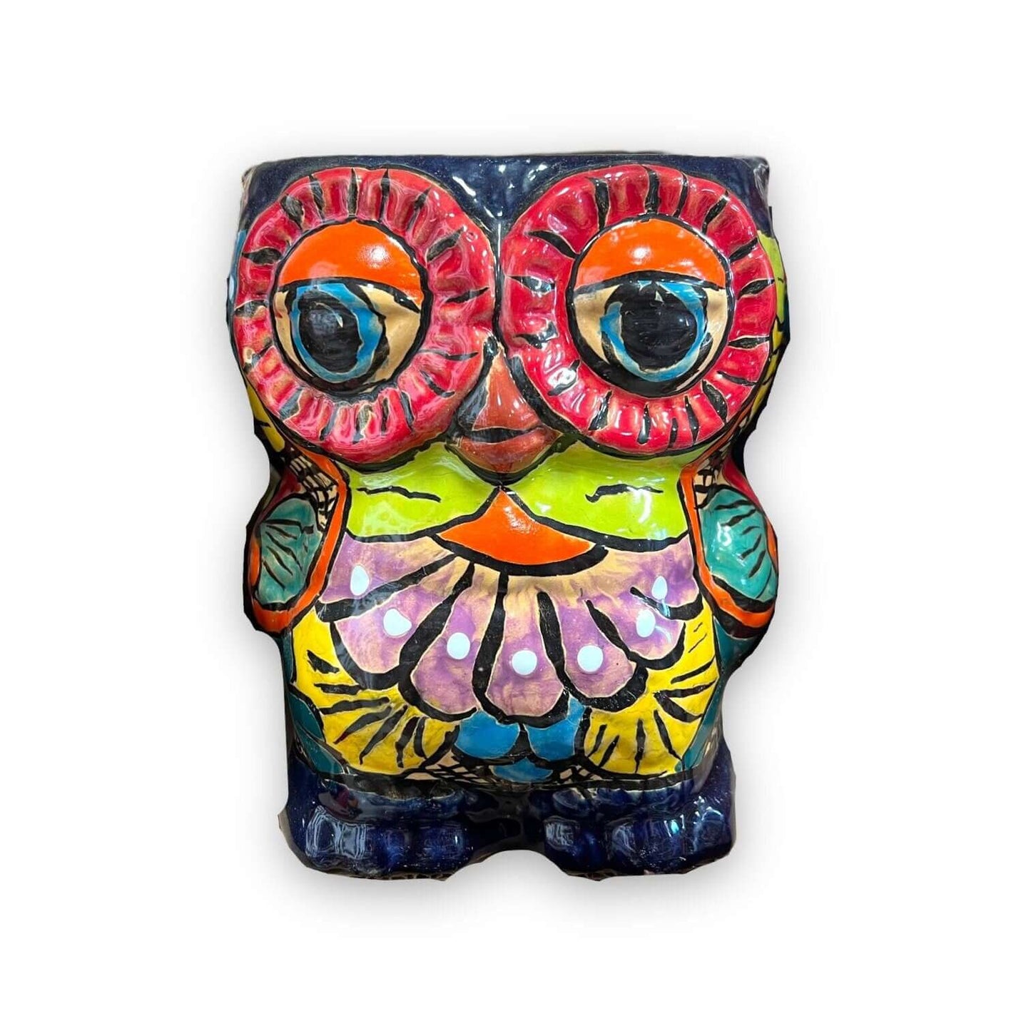 Talavera Owl Planter Double-Faced Hand-Painted Pottery - - Talavera Planter