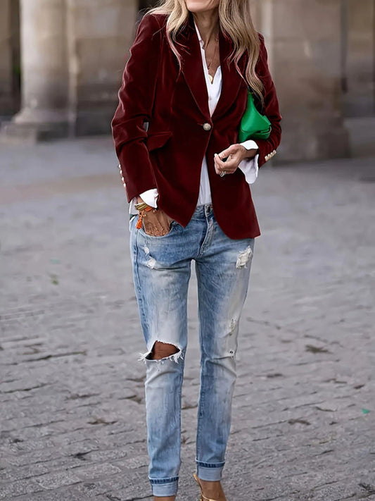 Women's Velvet Suit Jacket - Slim Fit - Multiple Colors - Four Season - -