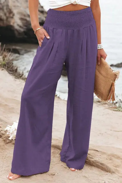 Cotton Linen Pockets Long Trousers - Kia Day Design