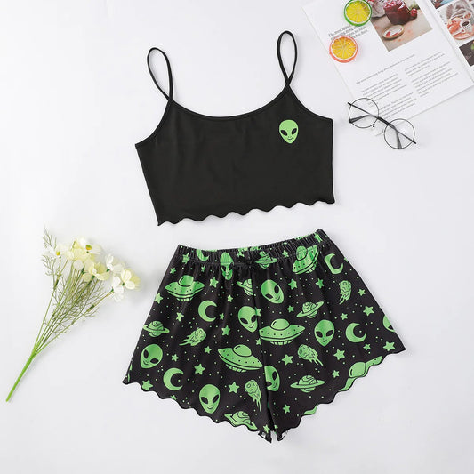 Womens Halloween Polyester Two-Piece Pajama Set - Style 9560 M - pajama