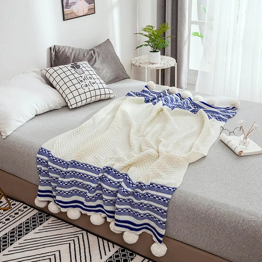 European-Style Striped Knitted Throw Blanket Kia Day Design