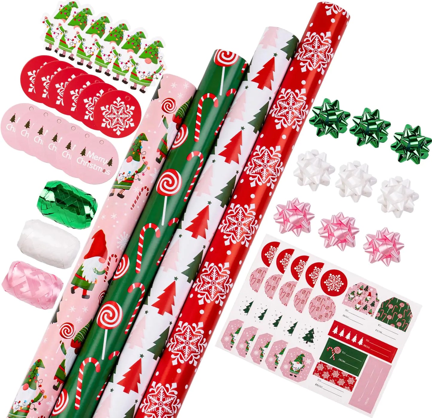 WRAPAHOLIC Christmas Gnome Elf Holiday Collection Wrapping Paper Bundle - - wrapping paper