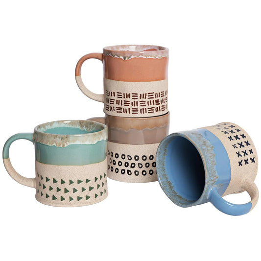 Set of 4 19 Oz Ceramic Coffee Cups with Big Handles - - mug