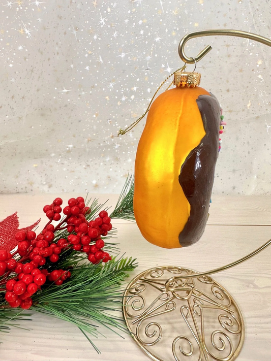 Chocolate Donut Blown Glass Ornament - - Christmas >> Ornaments >> Glass