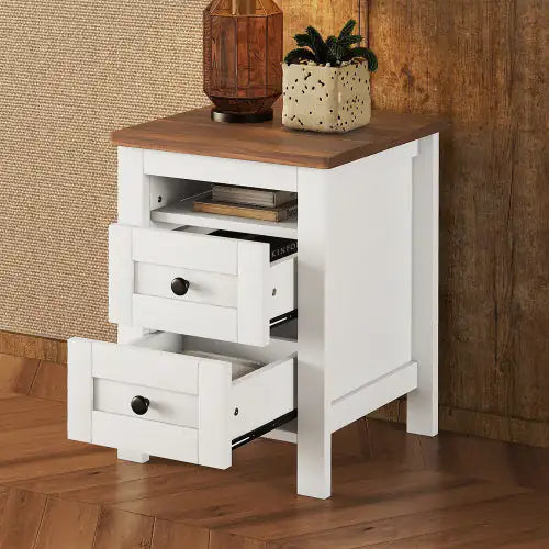 2 Drawer White End Table - Kia Day Design