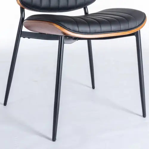 Dining Chairs Set Of 2 Mid Century Modern Retro Faux Leather Chair With Walnut Bentwood Back Upholstered Seat Metal Legs Adjustable Foot For Kitchen Dining Room Chairs Kia Day Design