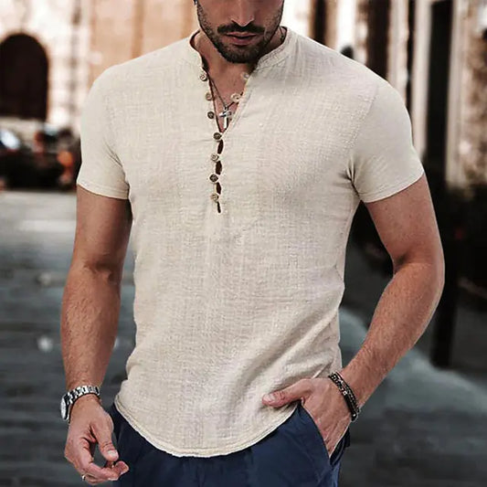 2023 Men's Casual V-Neck Button Short Sleeve Shirt - Kia Day Design
