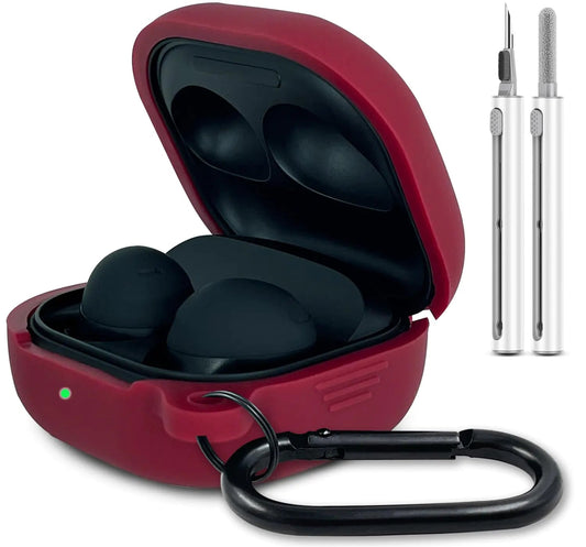 Silicone Case for Samsung Galaxy Buds 2 Pro/Galaxy Buds 2 Case/Galaxy Buds Pro 2 Case/Galaxy Buds Pro Case/Galaxy Buds FE Case/Galaxy Buds Live Case with Cleaner Kit (Burgundy) Kia Day Design