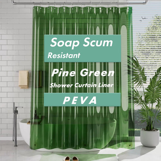 Clear Green Plastic Shower Curtain Liner PEVA Liner 3 Weighted Magnets - Kia Day Design