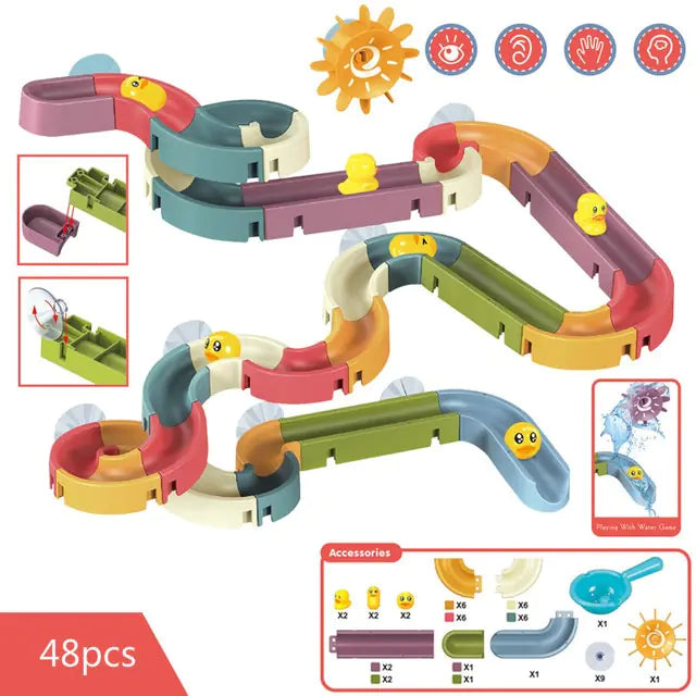Baby Bath Duck Toys DIY Marble Race Run Assembling Track Kia Day Design